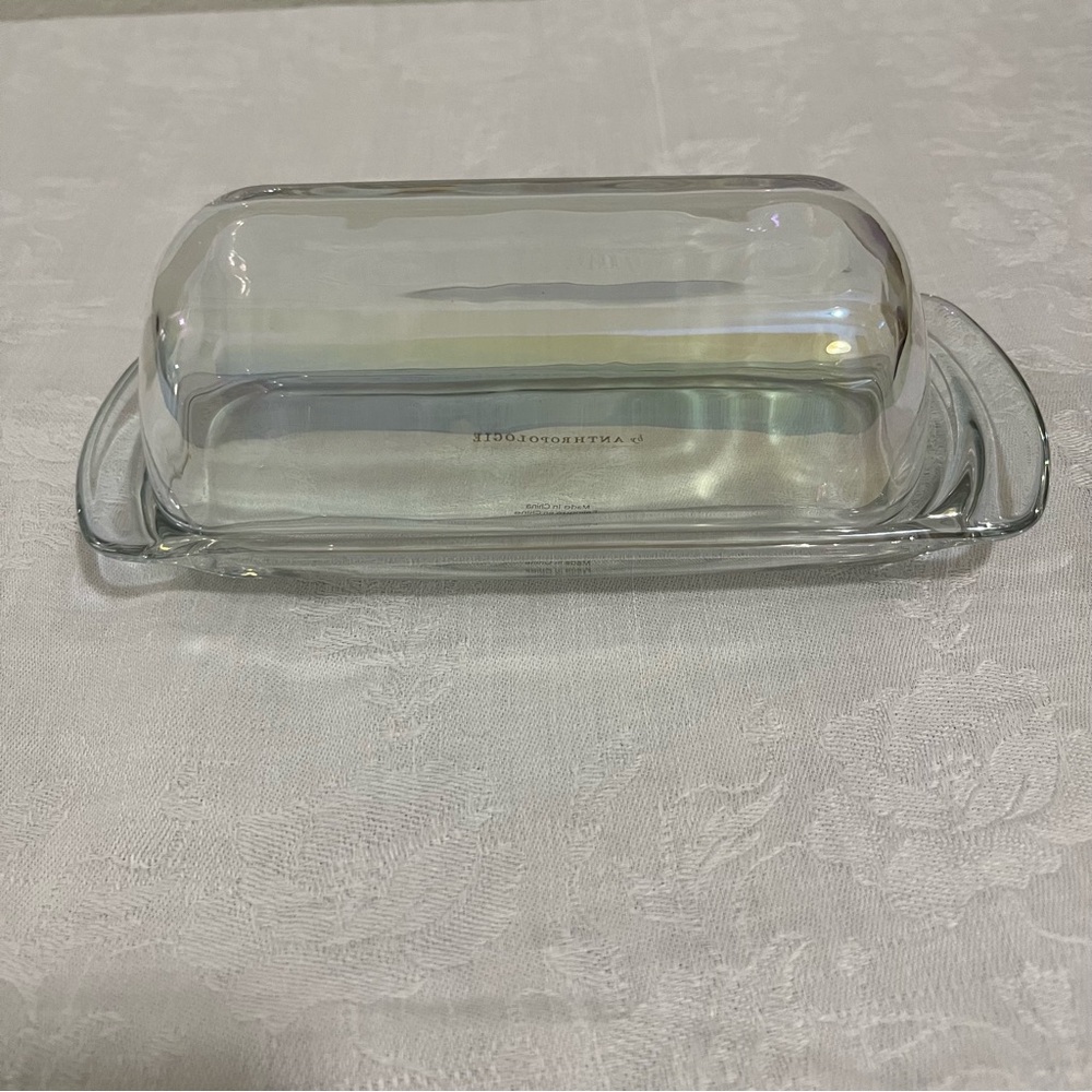 Anthropologie NIB “Sold Out” Clear Luster Glass Butter Dish - Picture 2 of 8